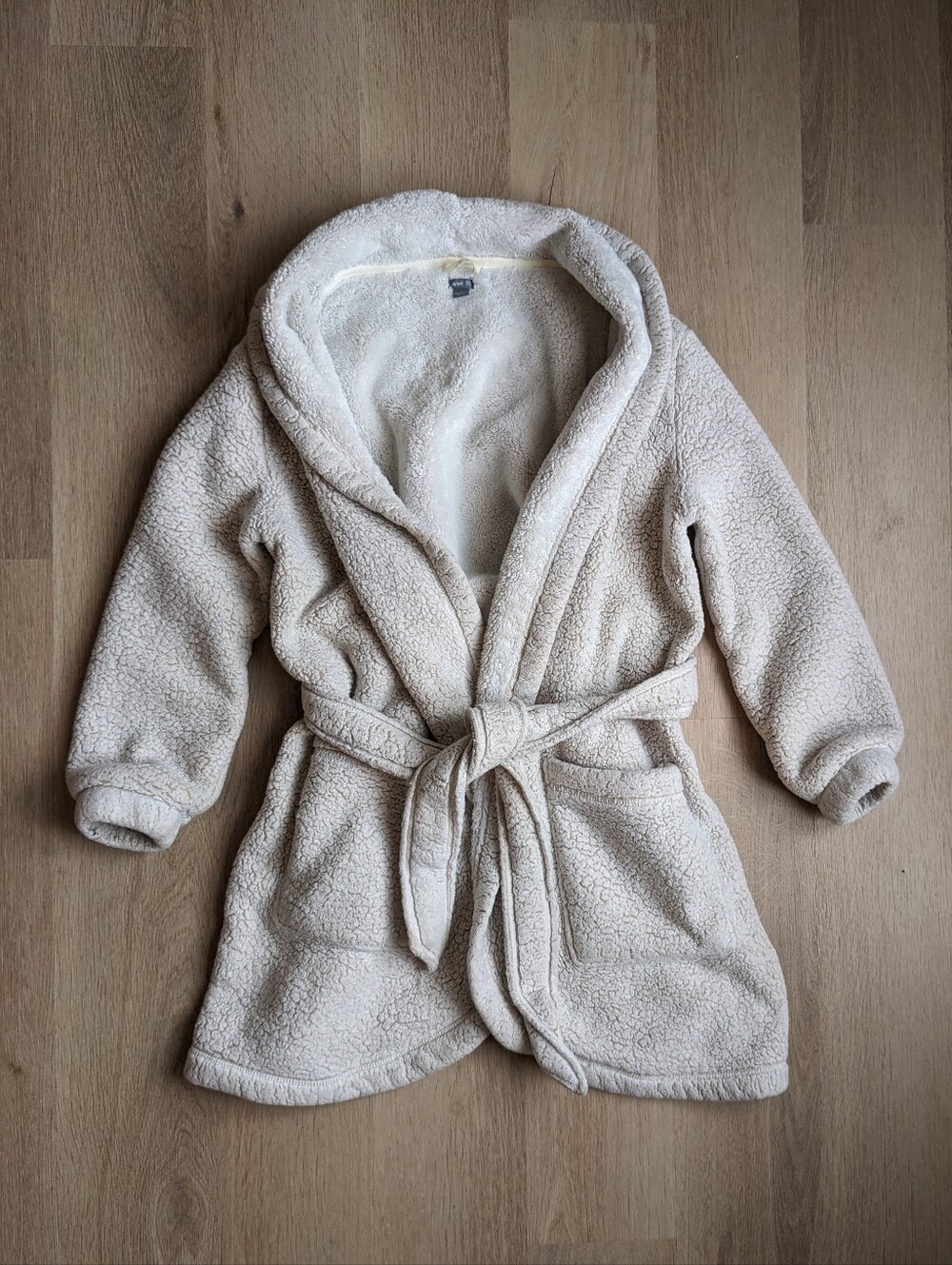 Aerie Taupe Faux Fur Sherpa Fleece Belted Bathrobe Robe With Pockets, XXS